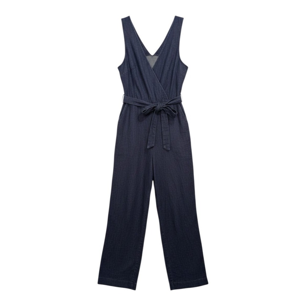 Nicole Miller Jumpsuit Navy Blue 100% Linen Wide Leg Tie Waist‎ - Size 12